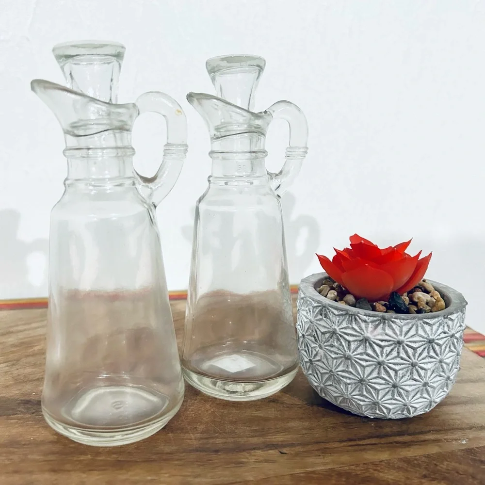 Anchor Hocking Oil Dressing & Vinegar Matching Glass Cruets Pair - Set of 2